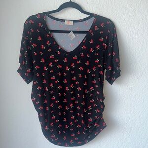 Black and Red Dolman Sleeve Relaxed Blouse
